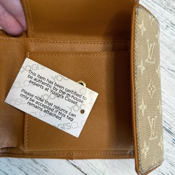 Louis Vuitton beige monogram Mini Lin Canvas Compact wallet